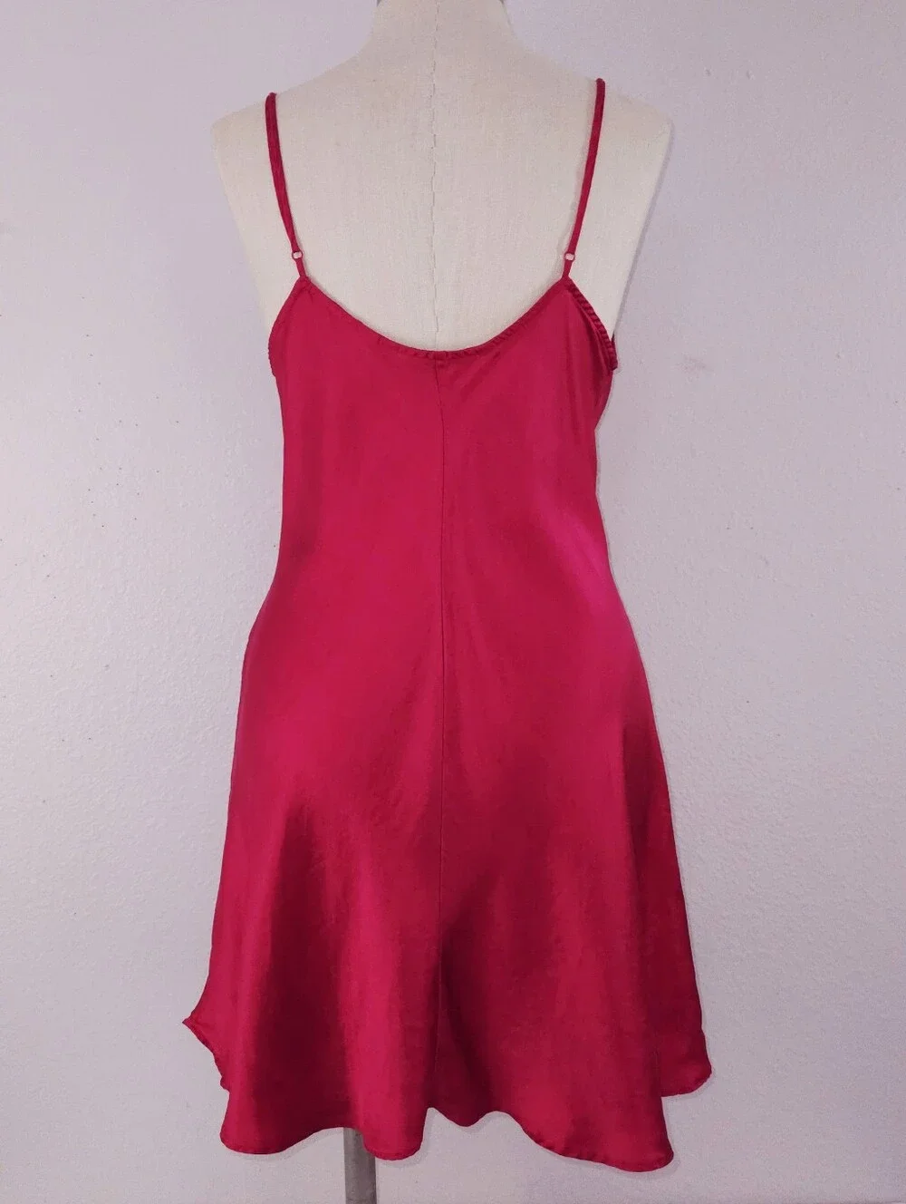 Vintage Victoria's Secret Silk Mini Slip Dress LARGE Red Black Hearts 90s
